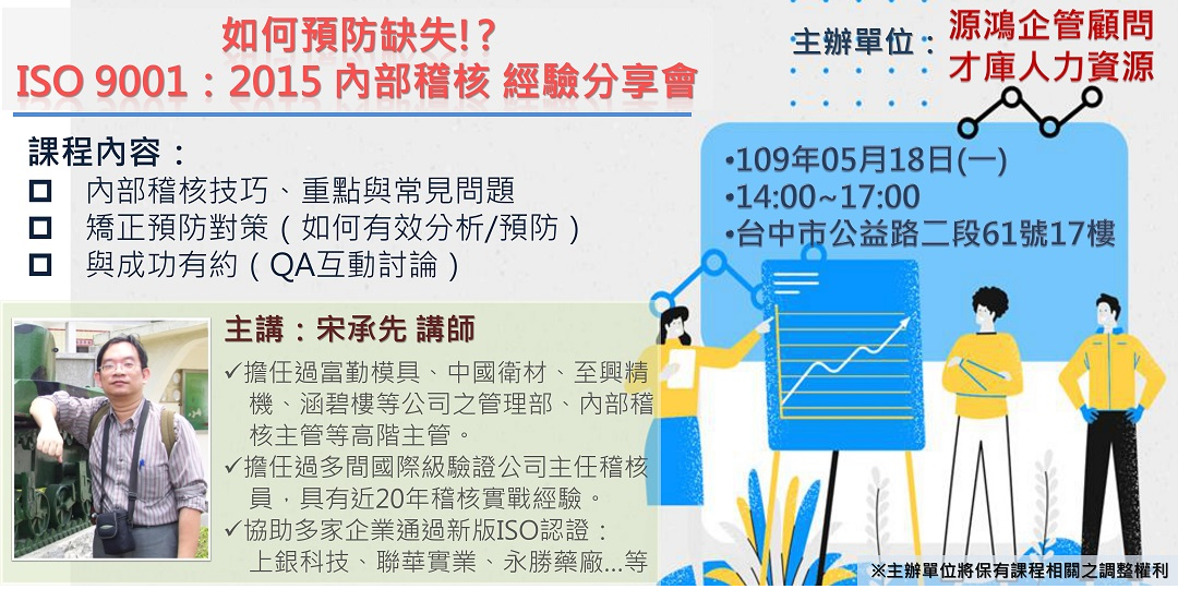 如何預防缺失 Iso 9001 2015內部稽核經驗分享會 109 05 18 一 準時