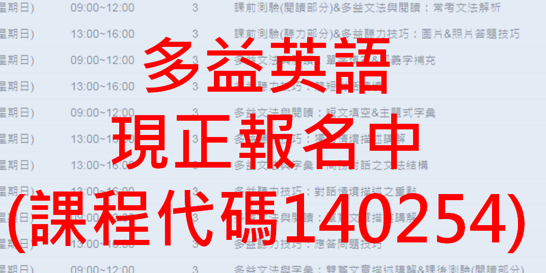 3年7萬補助課程 多益英語能力提升班第08期