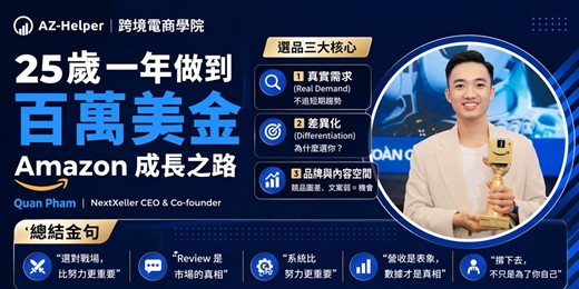 event-banner-越南百萬大賣 25歲做亞馬遜，一年幹到100萬美金 |Quan Pham | NextXeller CEO & Co-founder | 跨境電商學院 - 大賣訪談 讓你少走很多冤枉路