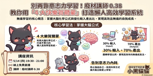 event-banner-別再靠意志力學習！廢材講師 0.38 教你用「4 大快樂賀爾蒙」打造懶人高效學習系統