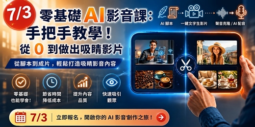 event-banner-7/3零基礎AI影音課：手把手教學！從 0 到做出吸睛影片