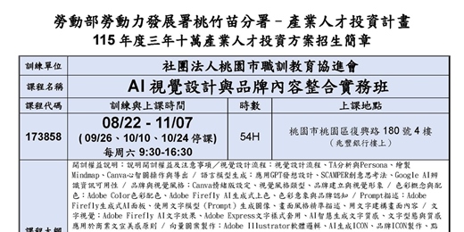 event-banner-115在職產業人才投資方案-AI視覺設計與品牌內容整合實務班(現場授課)