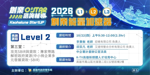 event-banner-Level 2 營運驗證期 第三堂：【攻克SBIR與貸款：專家帶路解密政府資源(中小微企業多元發展貸款、SBIR)】
