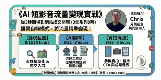 event-banner-AI 短影音流量變現實戰班【變現藍圖】客群精準化 & 成交入口