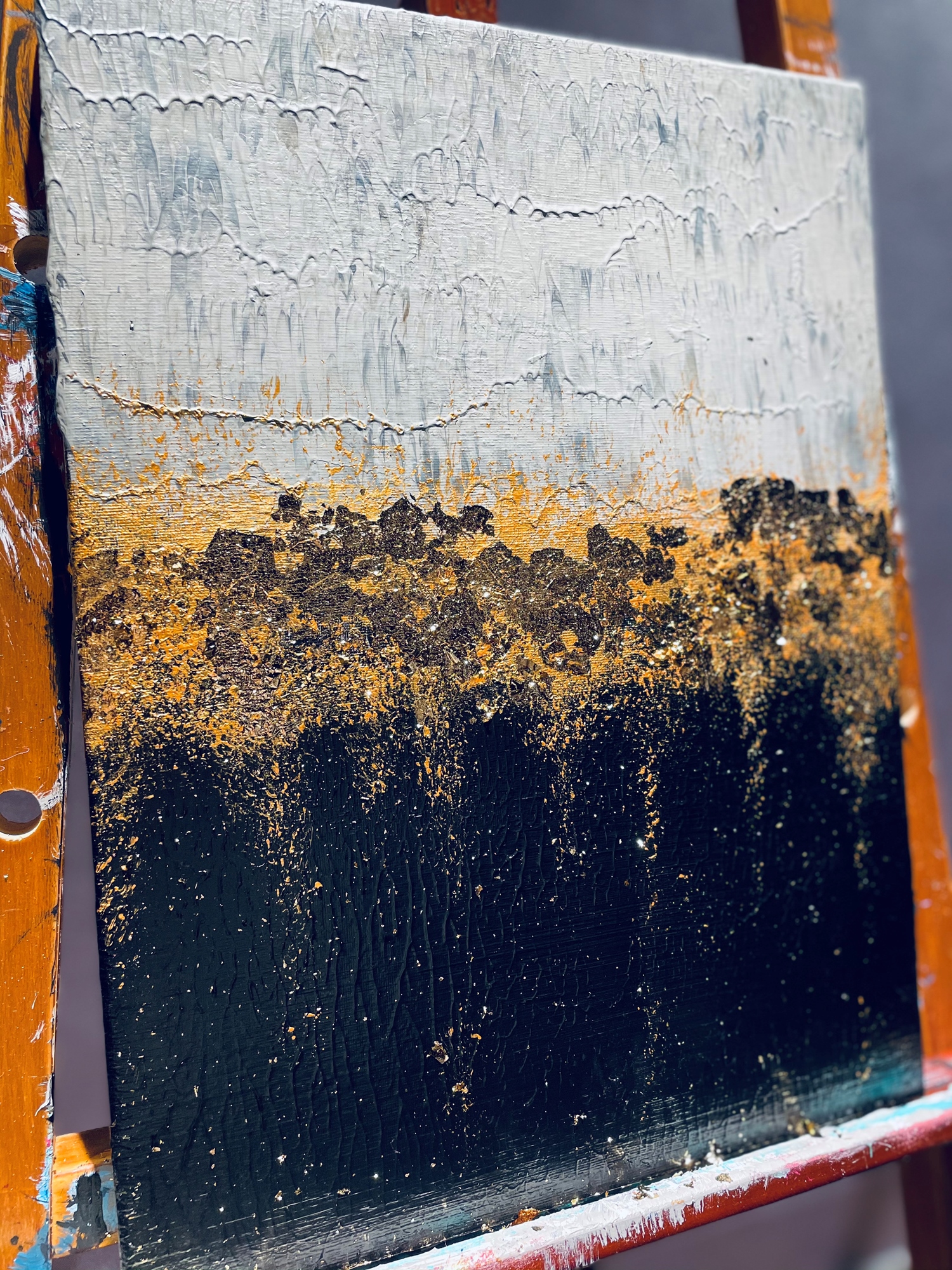 抽象画７４６番 相州箱根湖水 模写 純金箔 箔絵-
