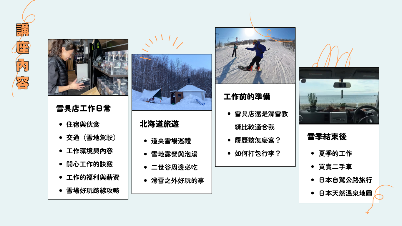 北海道雪具店打工度假分享會 講座內容