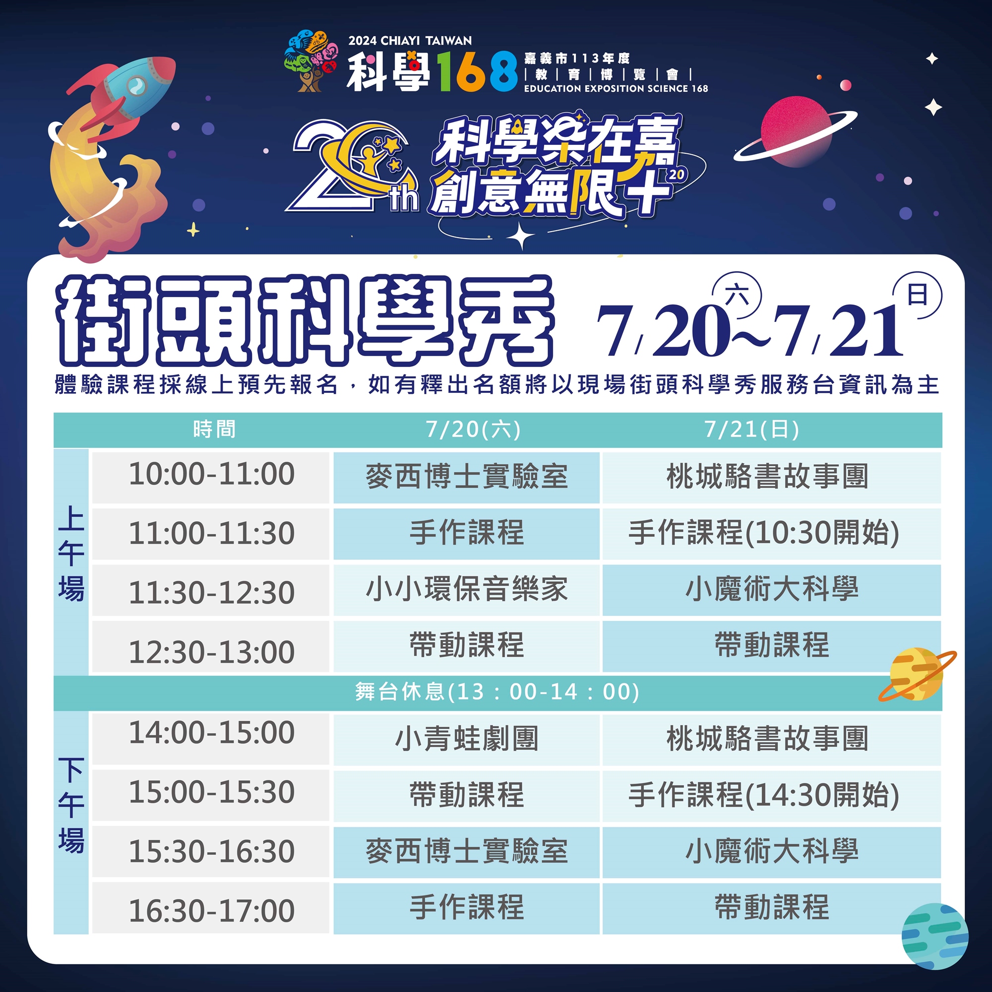 街頭科學秀演出時刻表