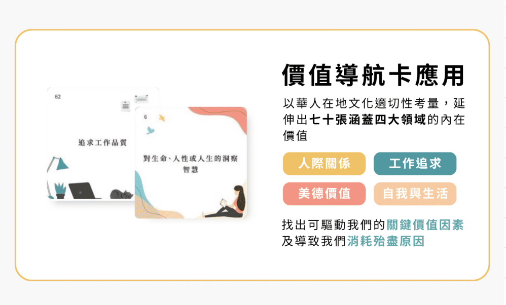 價值導航卡｜盤點 人際關係 x  工作追求 x 美德價值 x 自我與生活四大重視價值觀