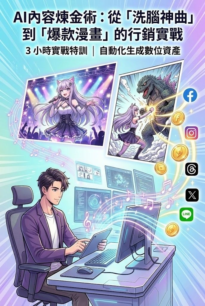 AI內容煉金術：從「洗腦神曲」到「爆款漫畫」的行銷實戰 3 小時實戰特訓 | 自動化生成數位資產