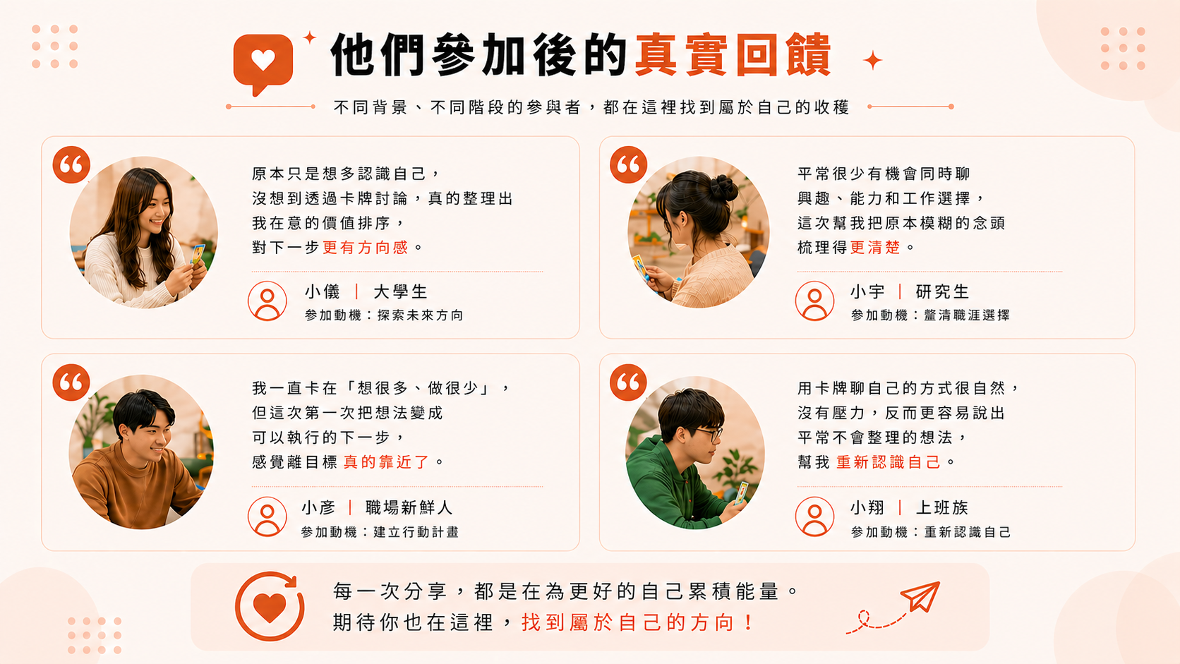 參加職涯規劃、職涯卡牌聚會後的真實回饋