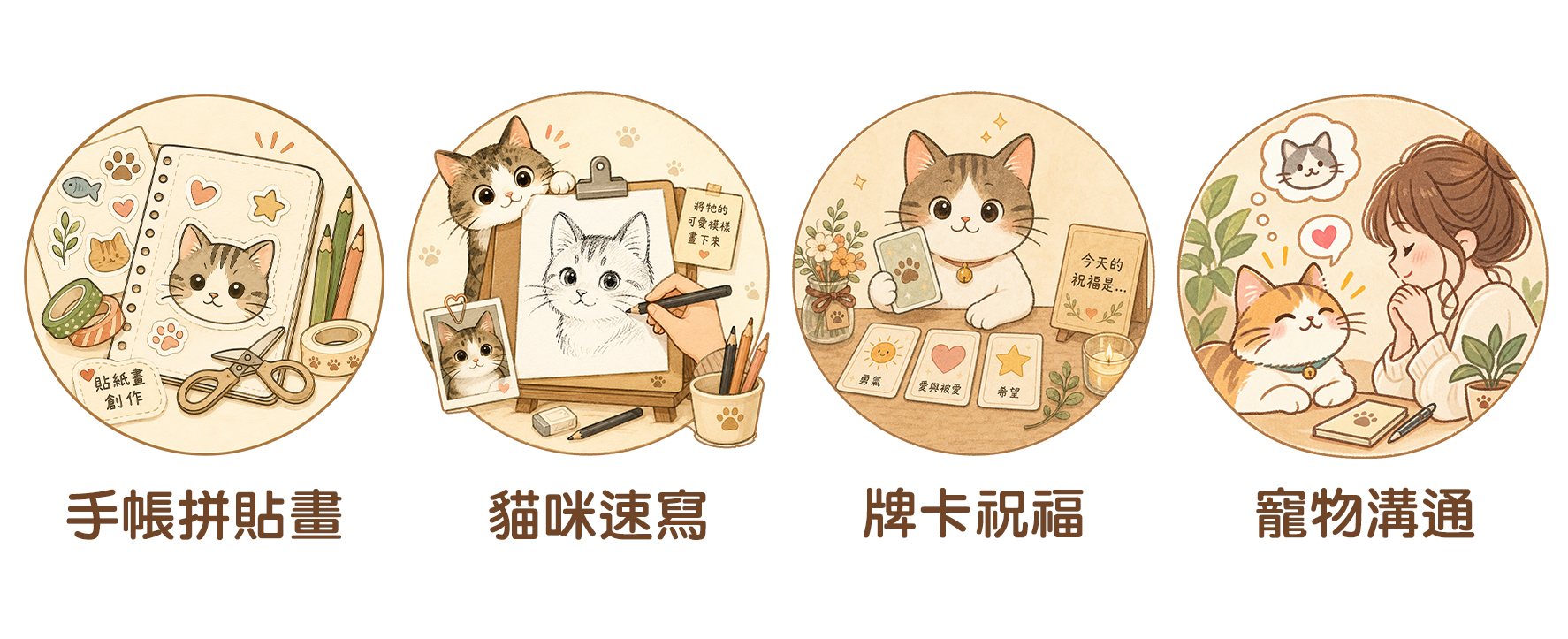 以為有貓手帳拼貼畫貓咪速寫牌卡祝福寵物溝通