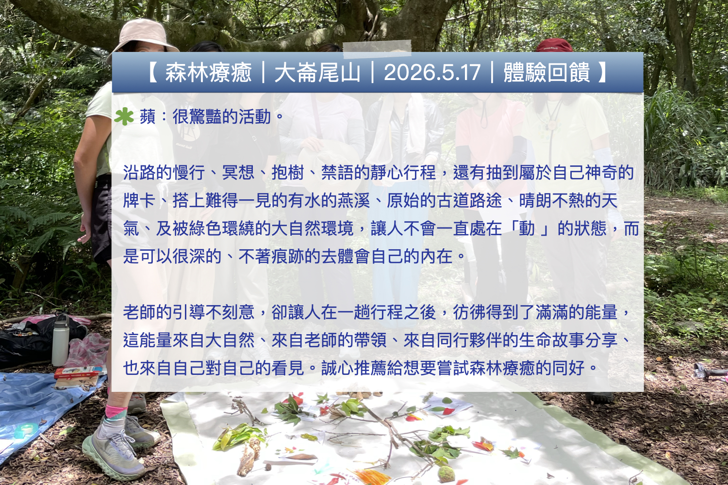 森林療癒師AMYWANG王秀蘭大崙尾山森林療癒體驗回饋