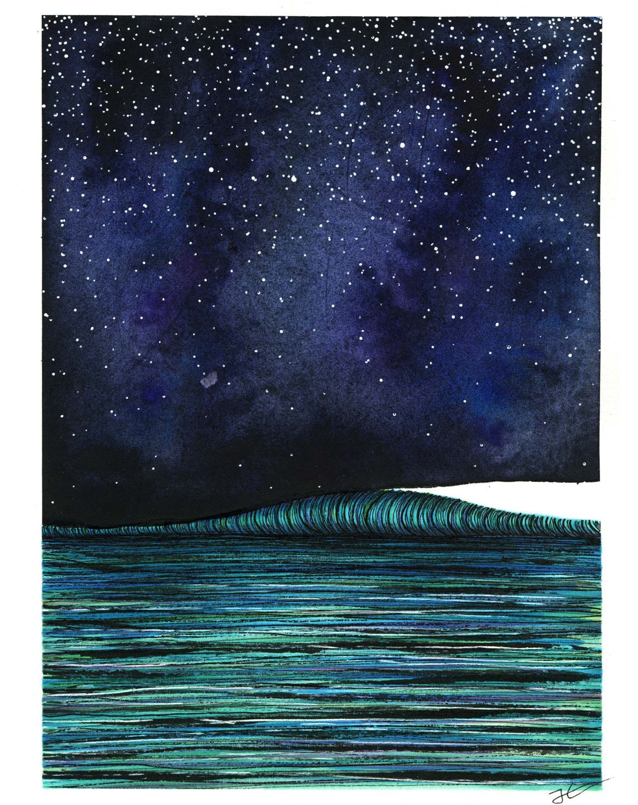 「One Wave」靜謐的星空下,一道完美的右跑浪。顏色豐富充滿奇幻的意境。