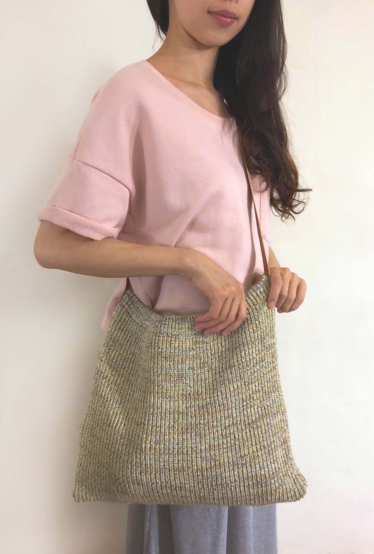 皮革針織側背包