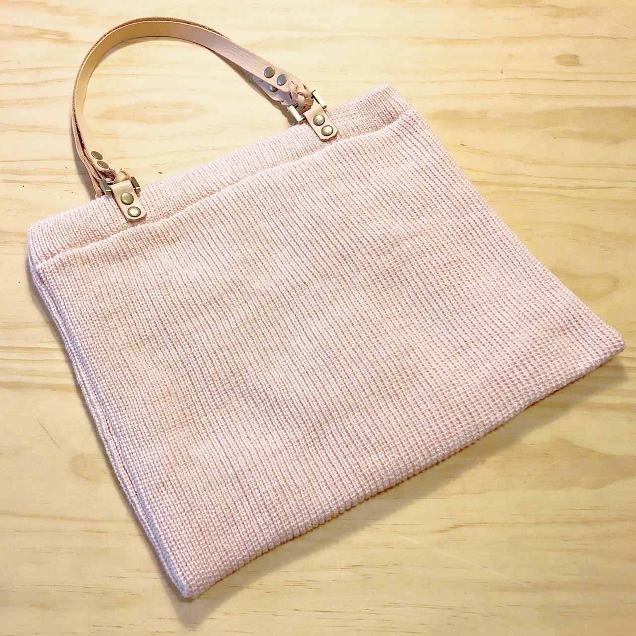 皮革針織側背包