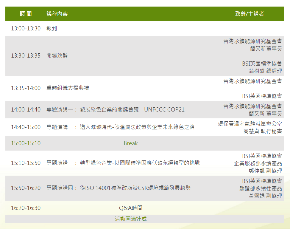 2015 BSI 環境永續標準年會議程