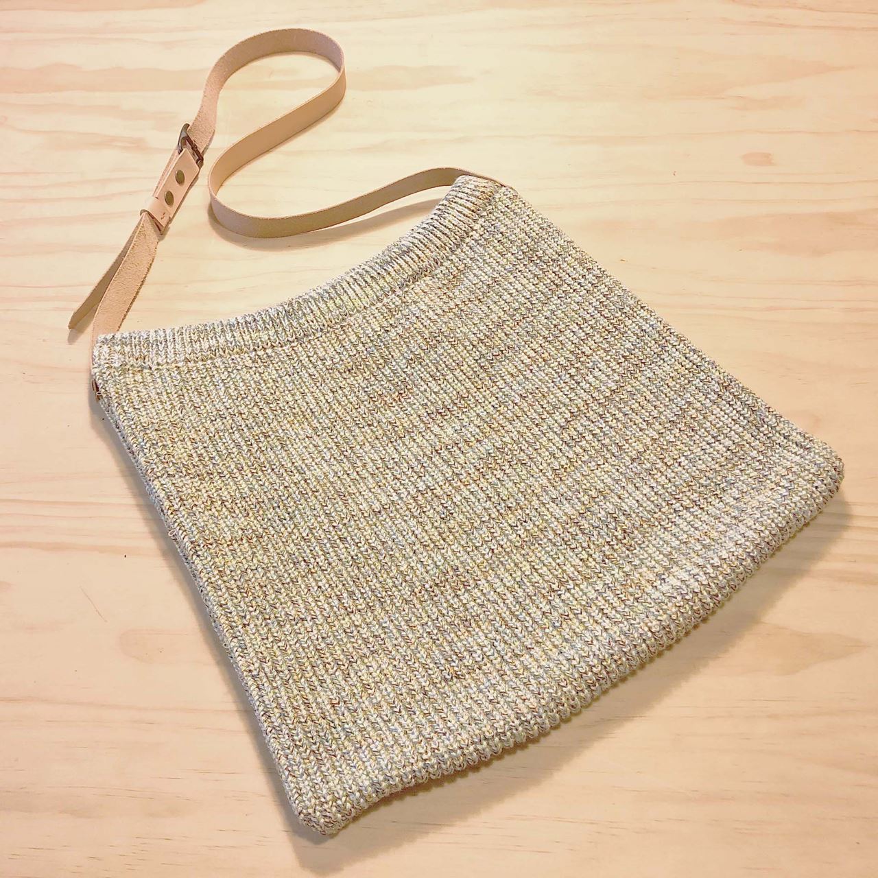 皮革針織側背包